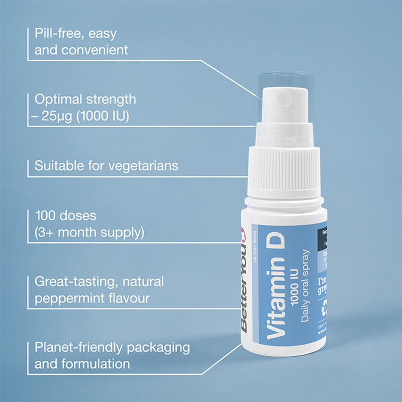 BetterYou Vitamin D1000 spray Peppermint Flavour 15ml - British product