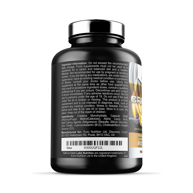 Iron Labs Nutrition creatine capsules 240 count, imported from the UK