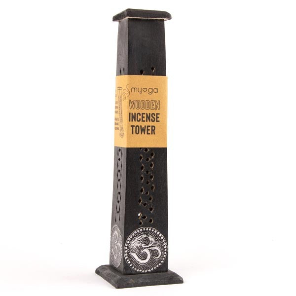 Myga Black Om Incense Tower Hand Carved, imported from the UK