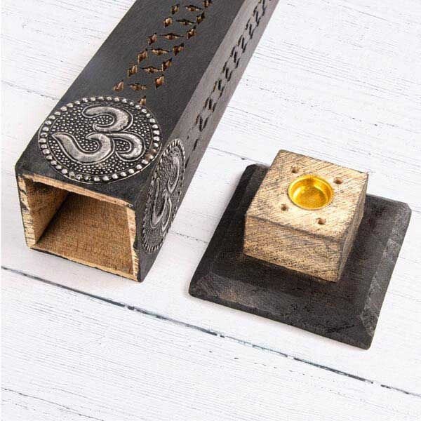 Myga Black Om Incense Tower Hand Carved, imported from the UK