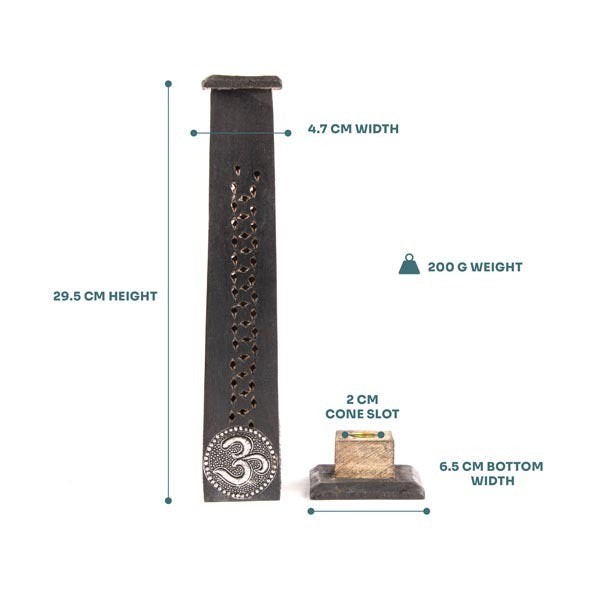 Myga Black Om Incense Tower Hand Carved, imported from the UK