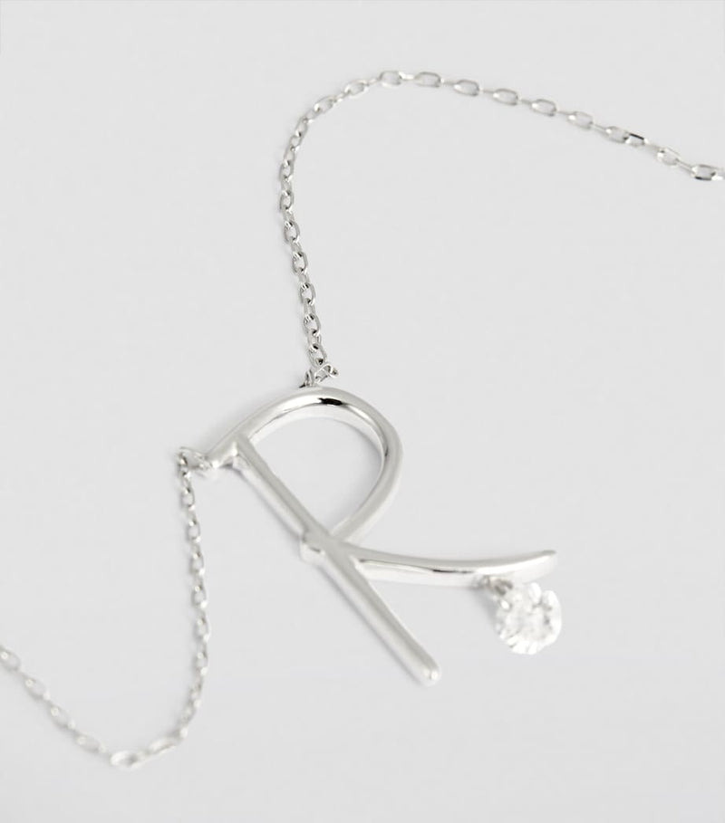 Persée white gold alphabet necklace letter R diamond (British brand)