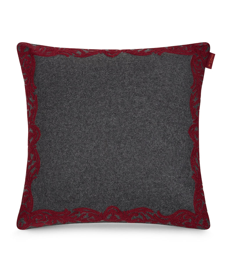 Etro wool-blend cushion with embroidered paisley trim, 45cm - British product