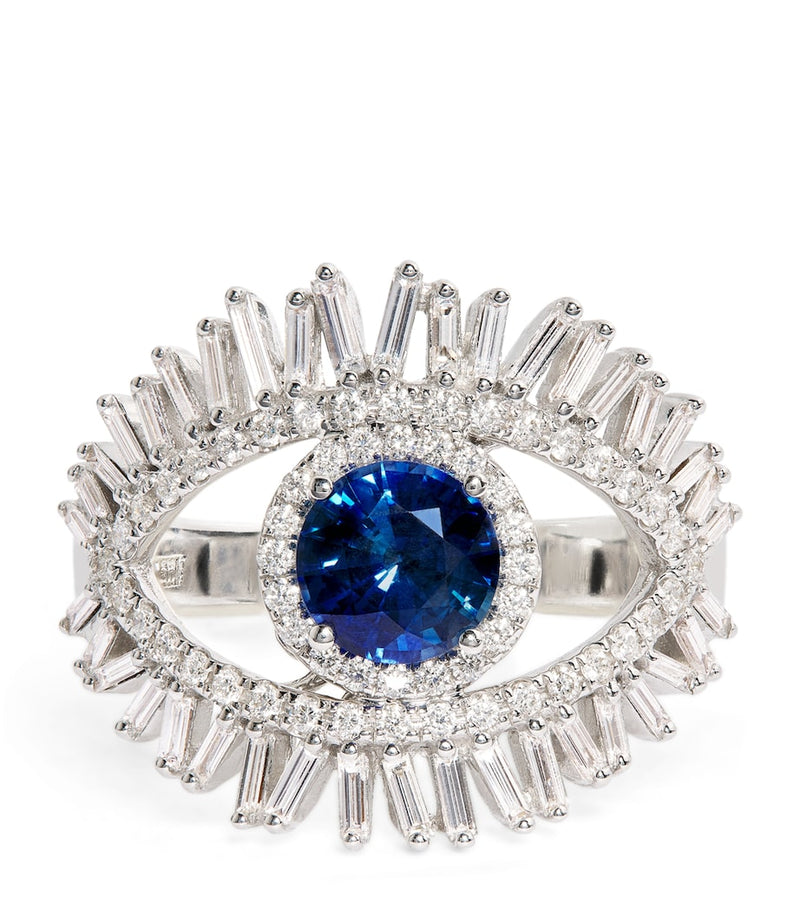 Suzanne Kalan evil eye ring white gold diamond sapphire 6.5 (British brand)