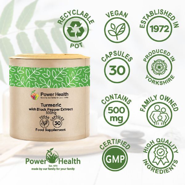 Power Health Turmeric Black Pepper capsules 30s, imported from the UK