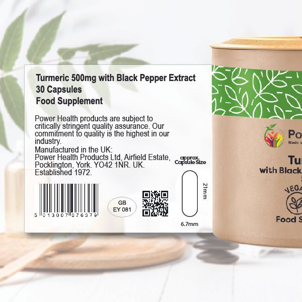 Power Health Turmeric Black Pepper capsules 30s, imported from the UK