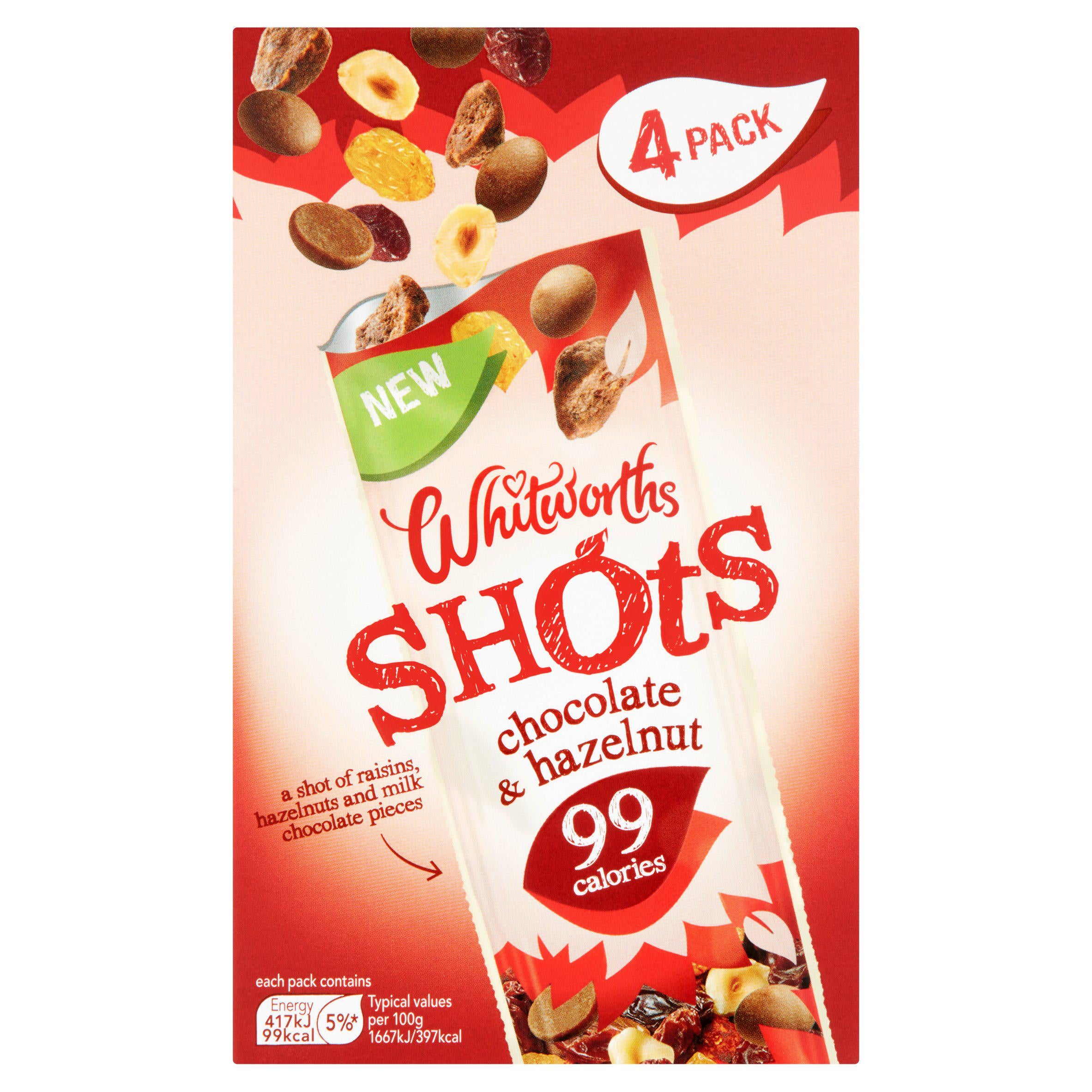 Whitworths Shots 4 Snack Pack Chocolate & Hazelnut 4x25g GOODS Sainsburys