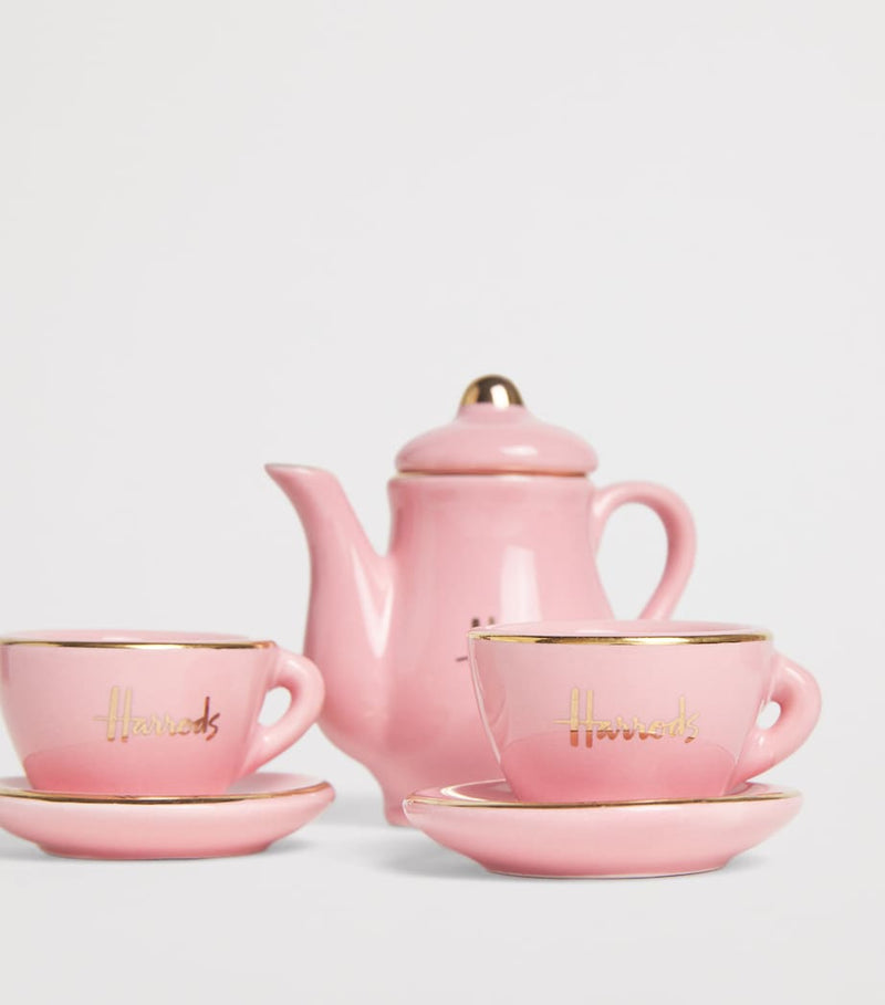 Harrods mini ceramic tea set in pink and gold, UK version