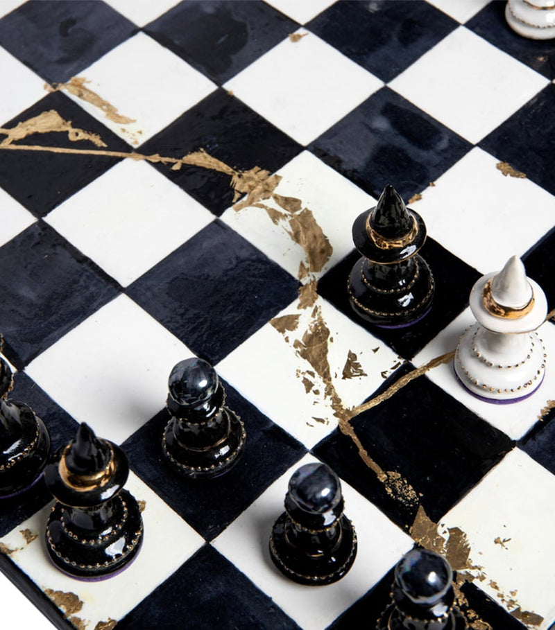 Purling earthenware gold leaf chess set, imported from the UK