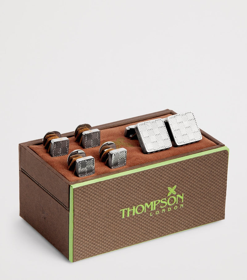 Tateossian Thompson engraved cufflinks and studs set, imported from the UK
