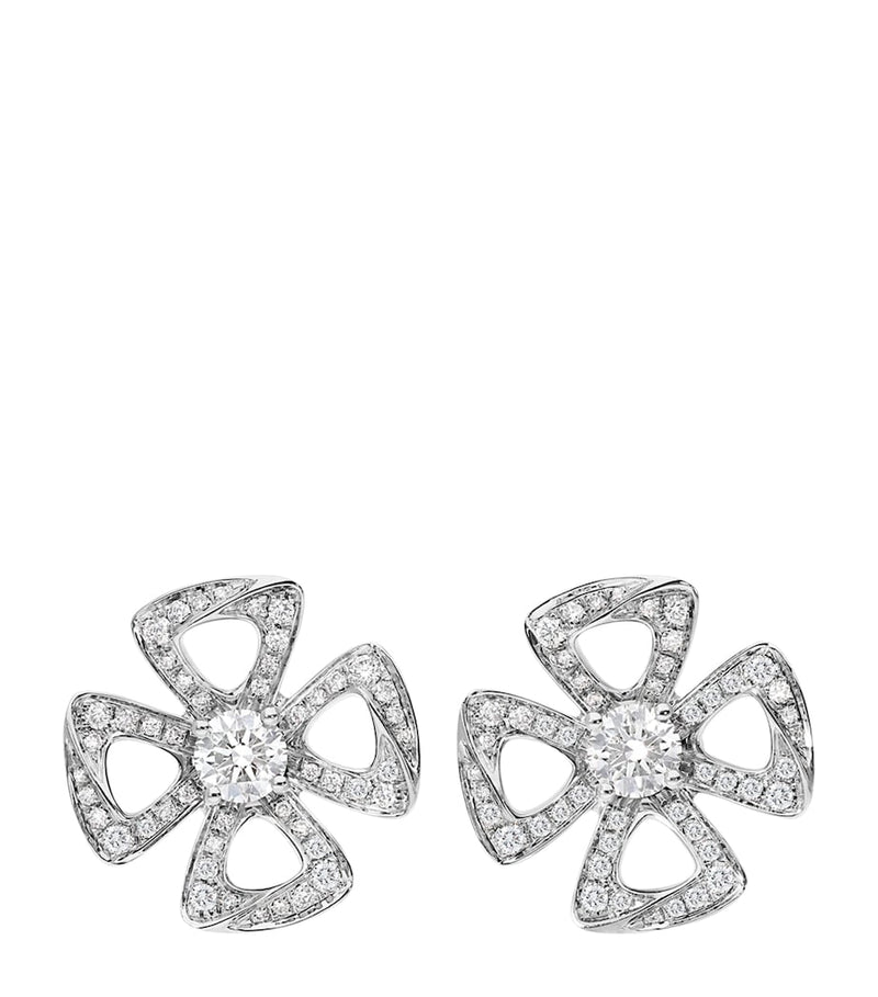 Bvlgari Fiorever white gold diamond stud earrings, imported from the UK