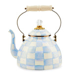 MacKenzie-Childs Sky Check tea kettle 3-quart, imported from the UK