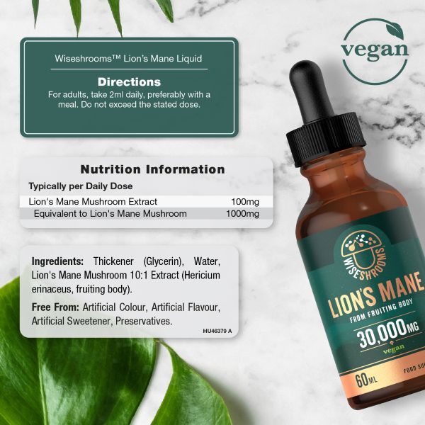 Wiseshrooms Lion's Mane mushroom liquid 30,000mg 60ml - British product