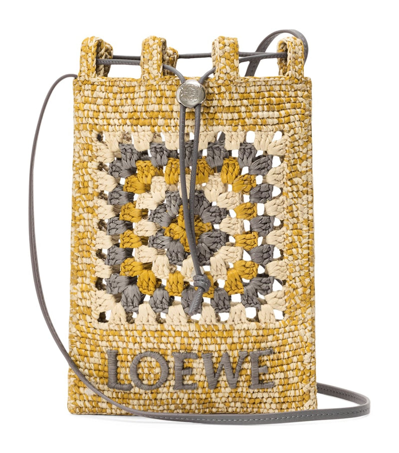 LOEWE x Paula's Ibiza crochet logo bag in raffia and calfskin (British brand)