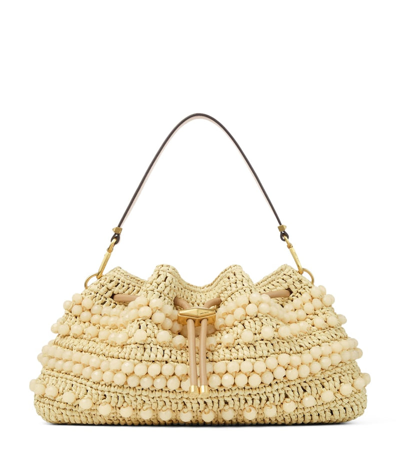 Jimmy Choo medium cinch raffia beaded bucket bag - British product