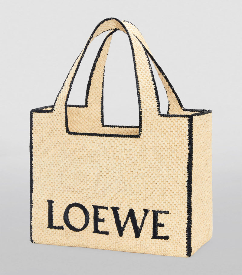 LOEWE Font tote bag in woven raffia with bold lettering (British brand)