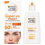Superdrug Garnier Ambre Solaire Super UV Face Fluid Vitamin C Daily Care Moisturiser- Buy online at McGrocer