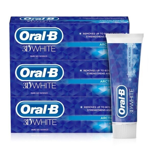 Oral-B 3D White Arctic Fresh toothpaste triple pack, imported from the UK