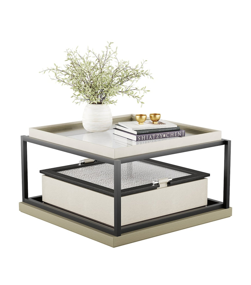 Frato Syracuse coffee table glass bronze mirror top solid wood iron base, UK version