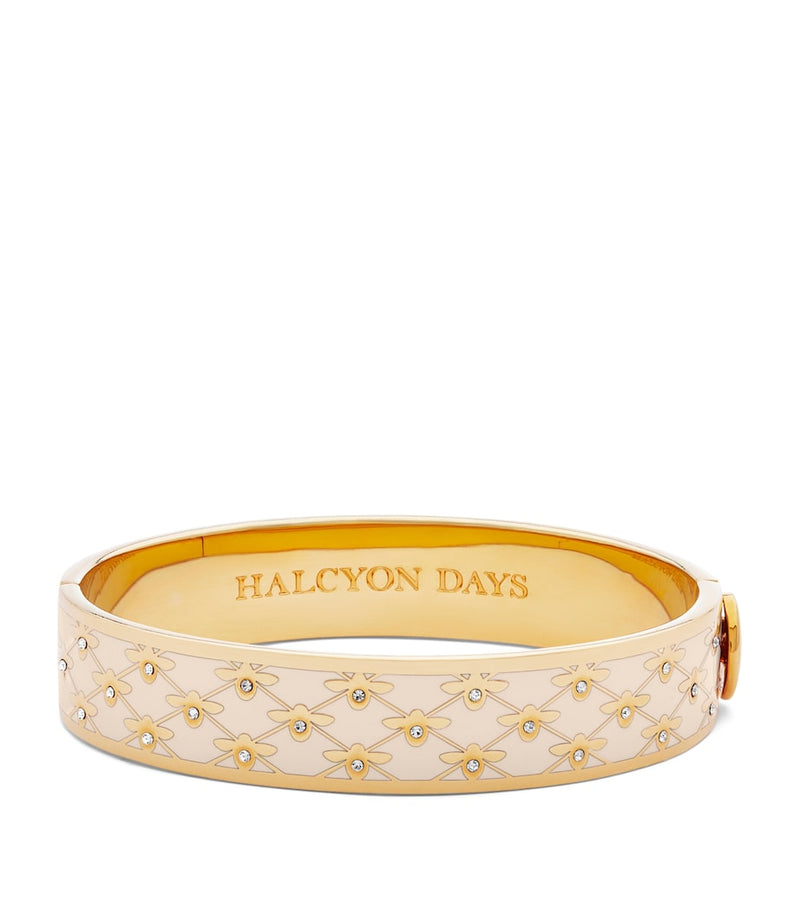 Halcyon Days gold-plated enamel bee sparkle bangle, imported from the UK