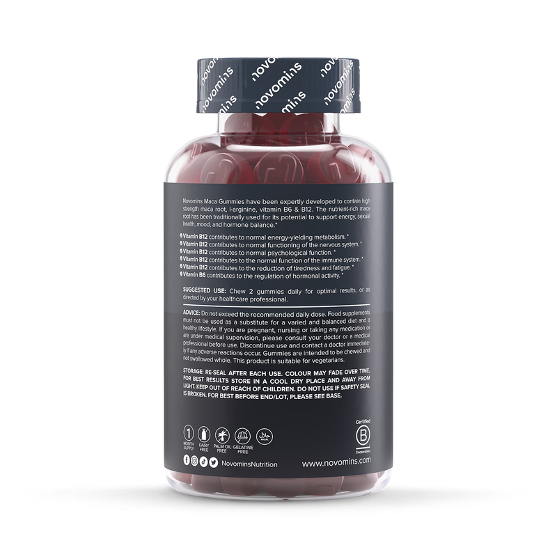 Novomins Maca Root gummies strawberry flavour 60 count - British product
