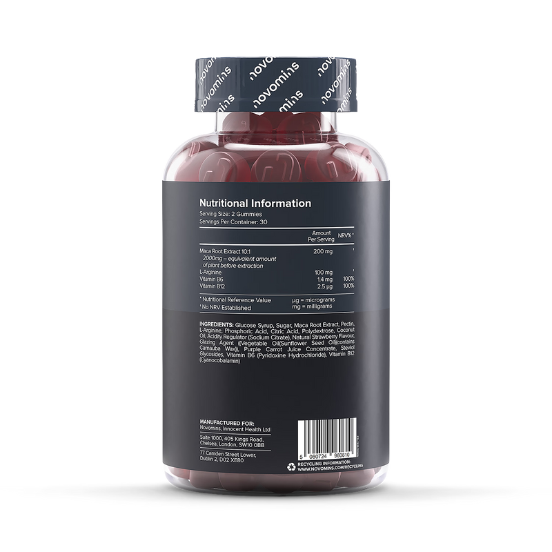 Novomins Maca Root gummies strawberry flavour 60 count - British product