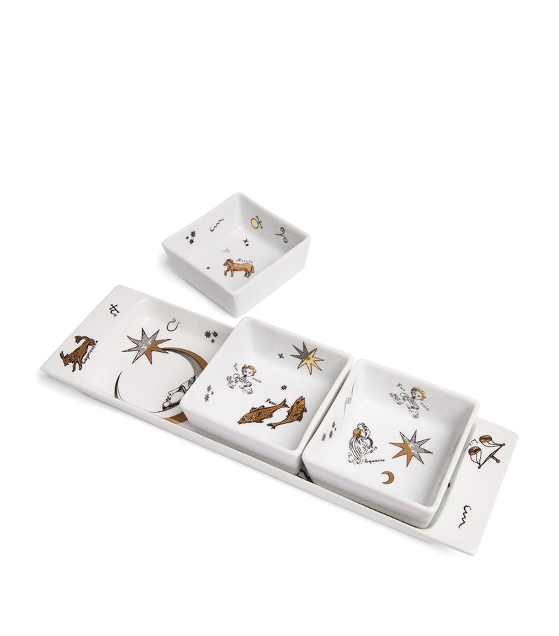Fornasetti porcelain appetizer set zodiac design, imported from the UK