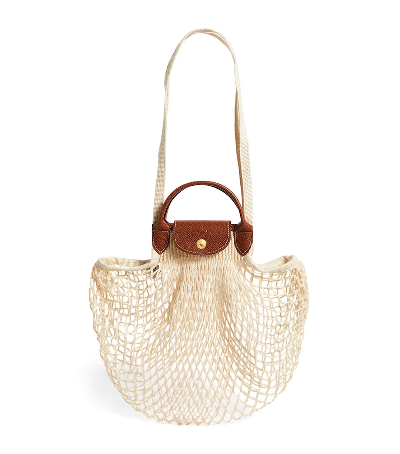 Longchamp Le Pliage Filet mesh bag with leather handles, UK version