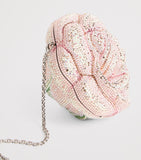 Judith Leiber embellished rose clutch bag evening accessory, imported from the UK