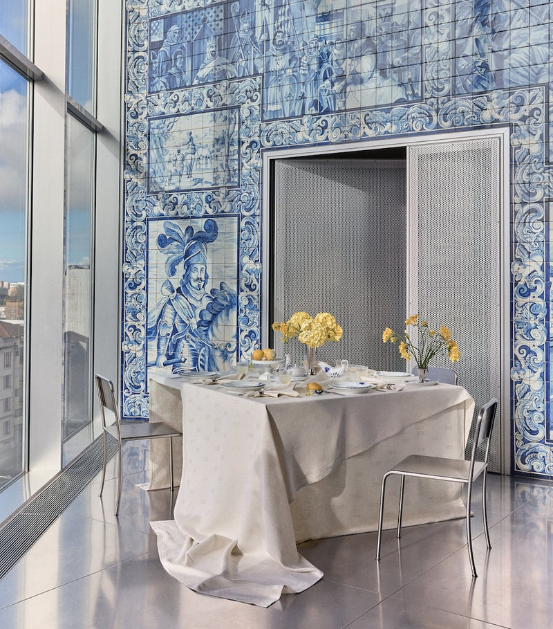 Royal Copenhagen Jacquard Waves tablecloth 145cm x 270cm, imported from the UK