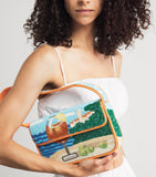 STAUD beaded Tommy shoulder bag with sunset spritz motif (British brand)