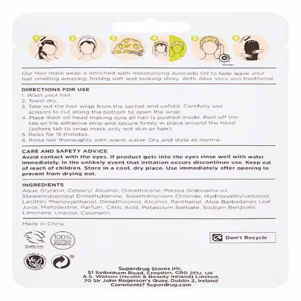 Superdrug Avocado Hair Wrap Mask moisturising formula (British brand)