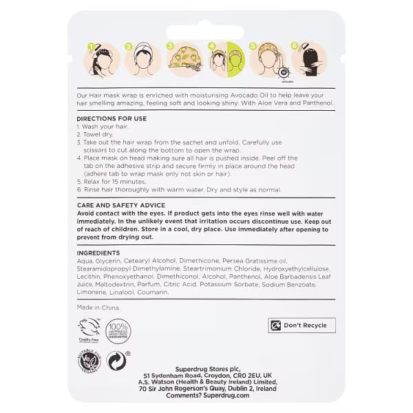 Superdrug Avocado Hair Wrap Mask moisturising formula (British brand)