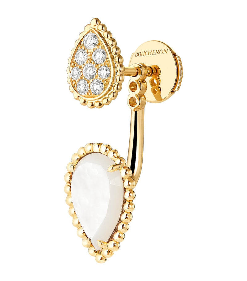 Boucheron Serpent Bohème yellow gold earring with diamond and mother-of-pearl - British product