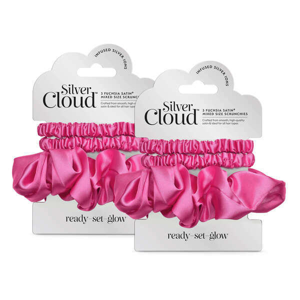 Silver Cloud scrunchies Fuchsia Satin Double Pack (British brand)