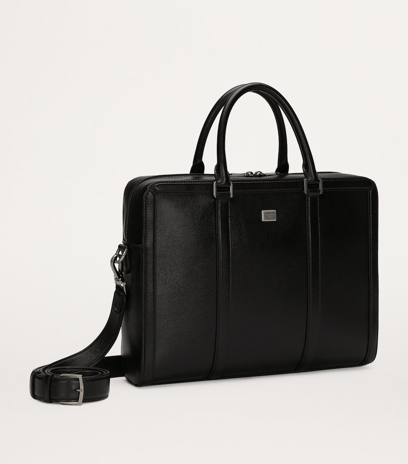 Dolce&Gabbana calfskin briefcase with ruthenium-plated tag, imported from the UK
