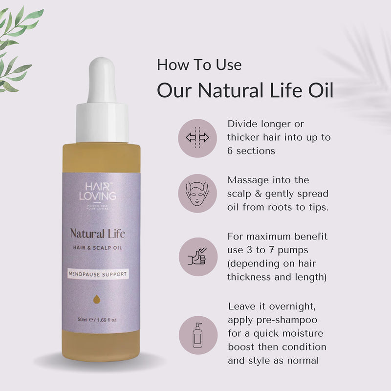 Natural Life hair oil for menopause hair care - British product