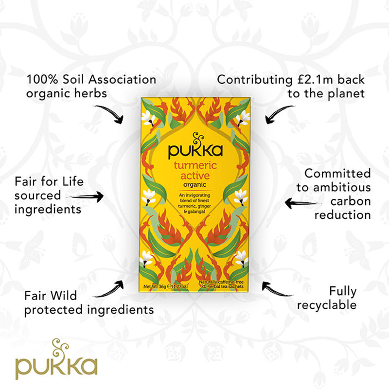 Pukka Organic Turmeric Ginger Tea 20 Bags, imported from the UK