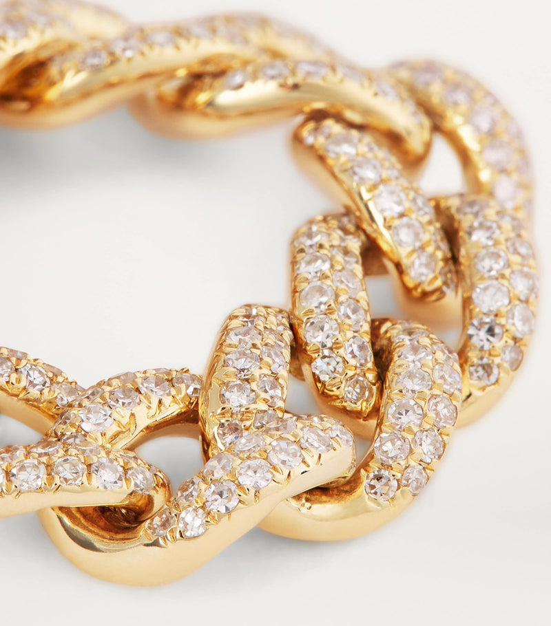 SHAY yellow gold diamond pavé link ring - British product