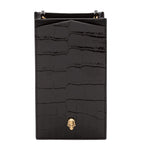McQueen skull-embellished croc-embossed leather phone case, imported from the UK