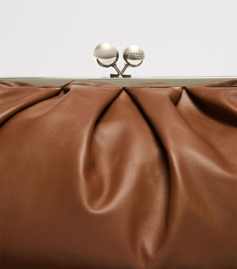Weekend Max Mara Pasticcino large leather clutch bag with clasp - British product
