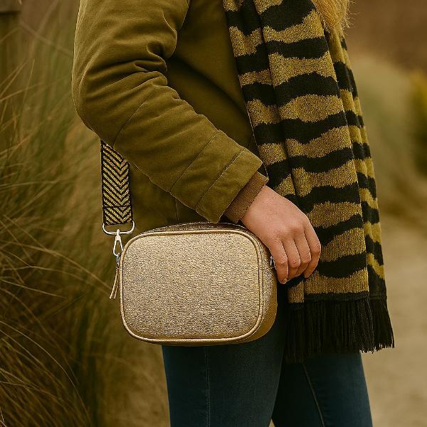 POM vegan leather gold camera shoulder bag, UK version