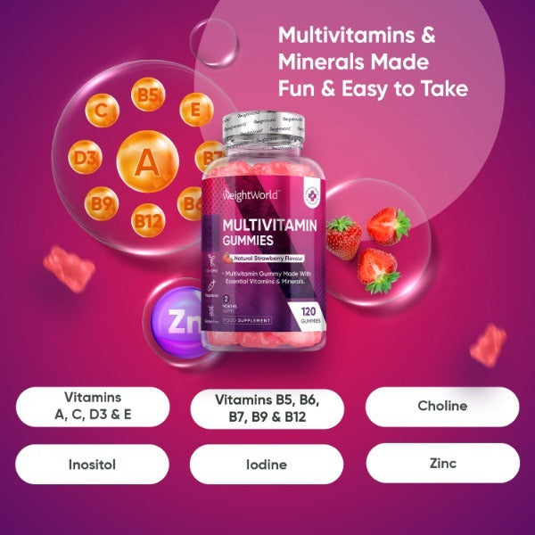 WeightWorld multivitamin gummies for men and women 120 count, imported from the UK