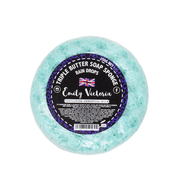 Emily Victoria Triple Butter Soap Sponge Rain Drops - British product
