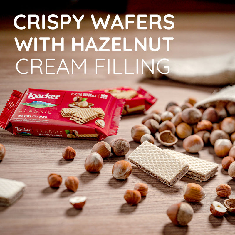 Loacker Classic Napolitaner Hazelnut Wafers 90g, UK version
