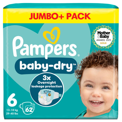ASDA Pampers Baby-Dry Size 6 Baby Nappies 62 Nappies Jumbo+ Pack- Buy online at McGrocer