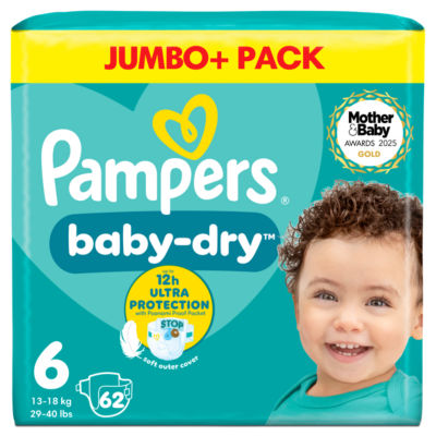 ASDA Pampers Baby-Dry Size 6 Baby Nappies 62 Nappies Jumbo+ Pack- Buy online at McGrocer