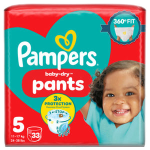 Pampers Baby-Dry Nappy Pants Size 5, 33 Nappies, 11kg-17kg