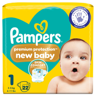 Pampers Premium Protection New Baby Size 1 nappies 22 count, imported from the UK