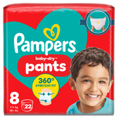 ASDA Pampers Baby-Dry Nappy Pants Size 8 (22 Nappies, 17kg+)- Buy online at McGrocer